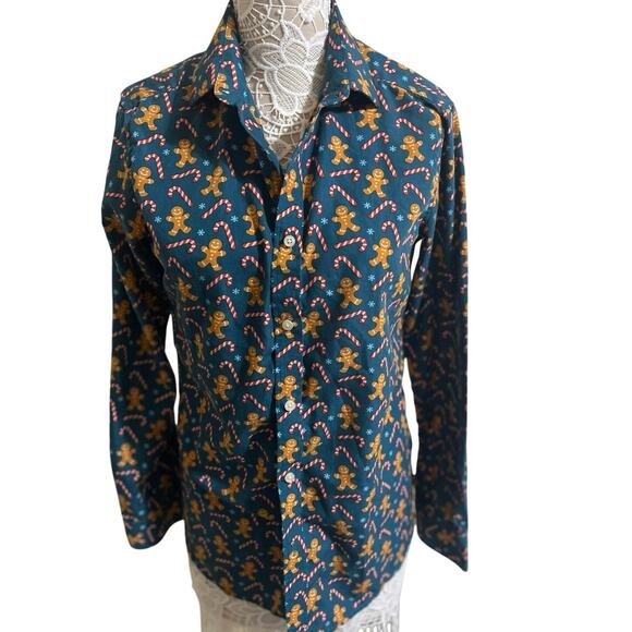 Simon Banks Green Gingerbread With Candy Canes Button Down Shirt-Mens Size Small - Picture 1 of 7